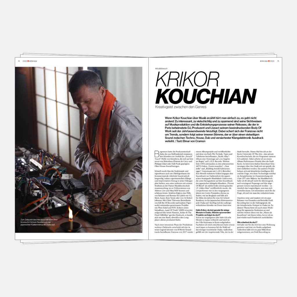 Einblick in die Ausgabe 96 des Synmag – Das Synthesizer Magazin. Hier zusehen ist der Studiobesuch bei Krikor Kouchian.